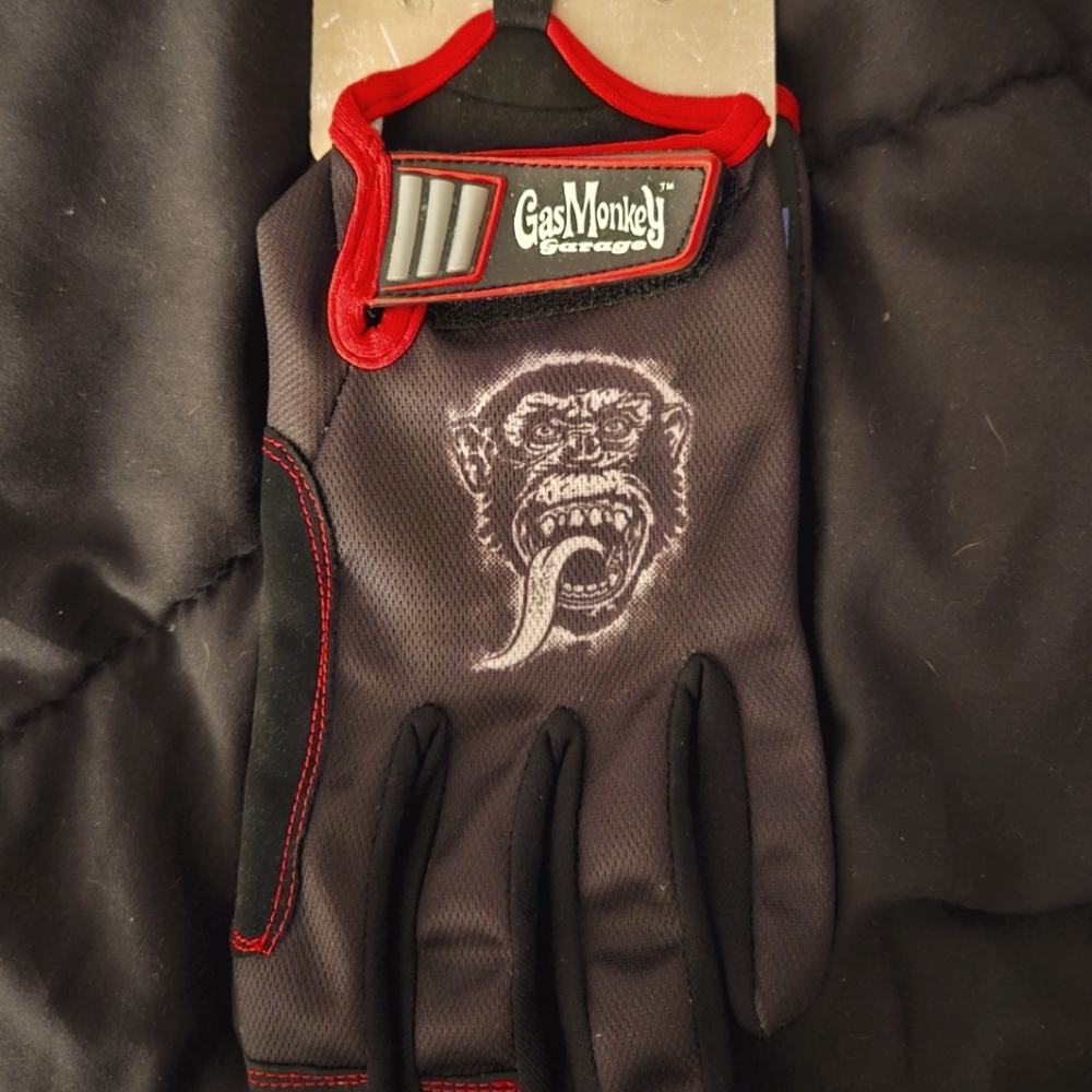 Gas Monkey L black & red hand tool gloves